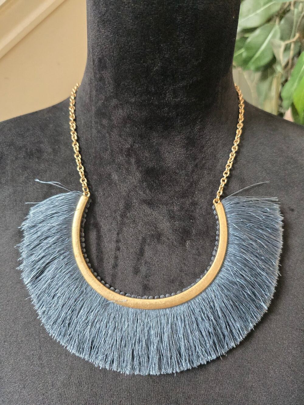 Blue Fringe Tassel Bib Statement Necklace